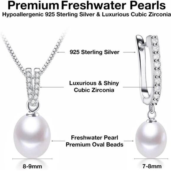 Minimalist Fresh Water Pearl Jewelry Set For with Cubic Zirconia Pendant Set - Picture 3 of 7